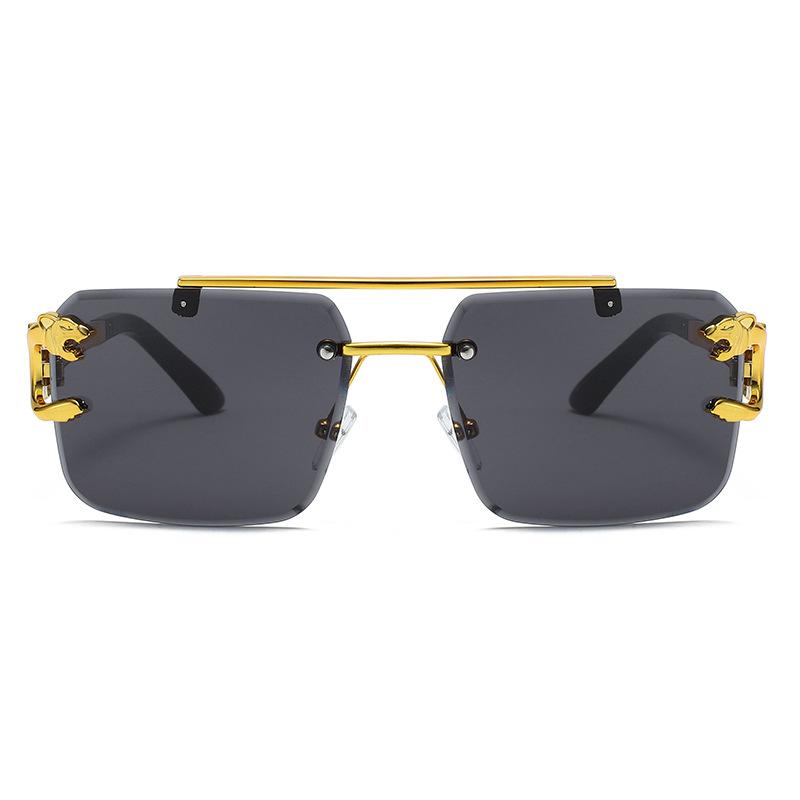 New Fashion Personalized Borderless Eyeglasses Leopard Head Double Beam Sunglasses Trendy Men Outdoor Driving Eyewear