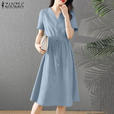 Women Casual V-Neck Short Sleeve Loose Summer Dress