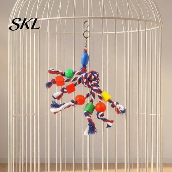 Anxiety Relief Bird Toy Colorful Rope Parrot Toy, Cotton Biting Chew Cage Accessory for Lovebird Budgie Cockatiel Parakeet Enrichment