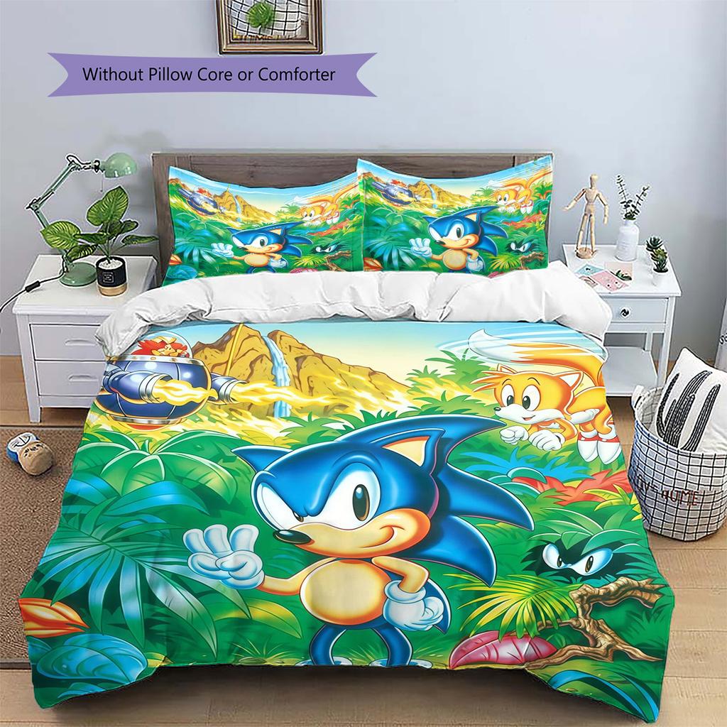 Sonic the Hedgehog2 Pattern Bedding Quilt Set  Home Decoration  Gift (1 * Duvet Cover + 2 * Pillowcase  Without Core)