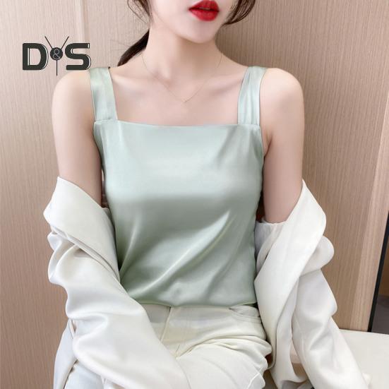 Women Vest Square Collar Sleeveless Smooth Tank Tops Solid Color Breathable Casual Camisole Daily Wear