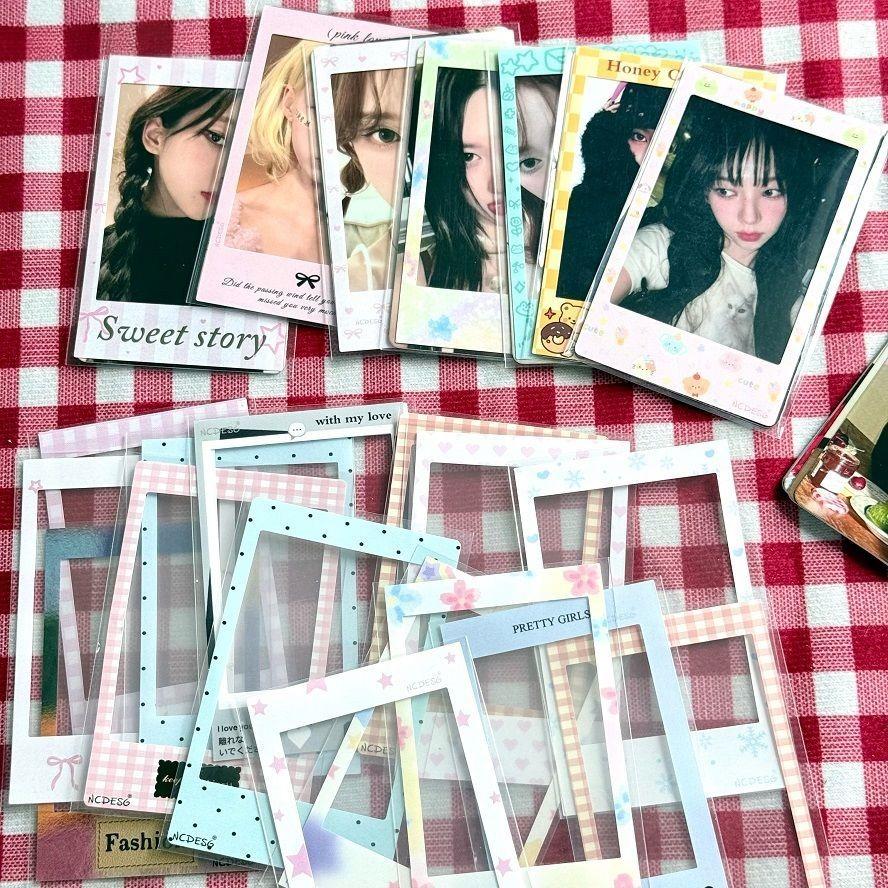 10/30/50pcs 3inch Photo Frame Paper Stickers with Protective Sleeves for Scrapbooking Kpop Idol Photocard Decor Stationery