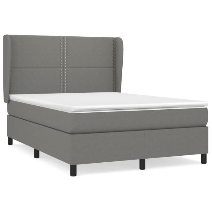 3127878 vidaXL Lit à sommier tapissier avec matelas Gris foncé 140x190cm Tissu