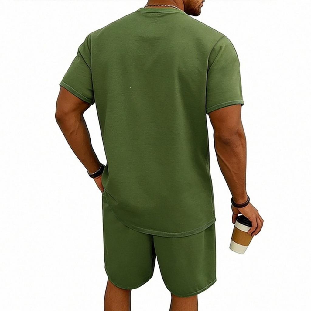 Herren Kurzarm Rundhals T-Shirt und Shorts Set Lässiges Basic Sportliches Zweiteiliges Outfit für den Alltag