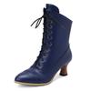 Krótkie damskie buty na wysokim obcasie w stylu brytyjskim, szlachetne botki rycerskie ze szpiczastym noskiem, sznurowane na krzyż, botki do kostki, średniowieczne buty retro