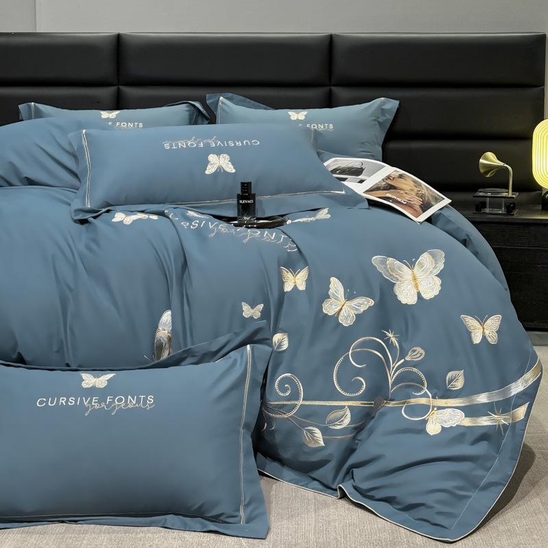 Luxurious Winter Cotton Flannel Embroidered Bedding Set: Thick Four-Piece Duvet & Sheet