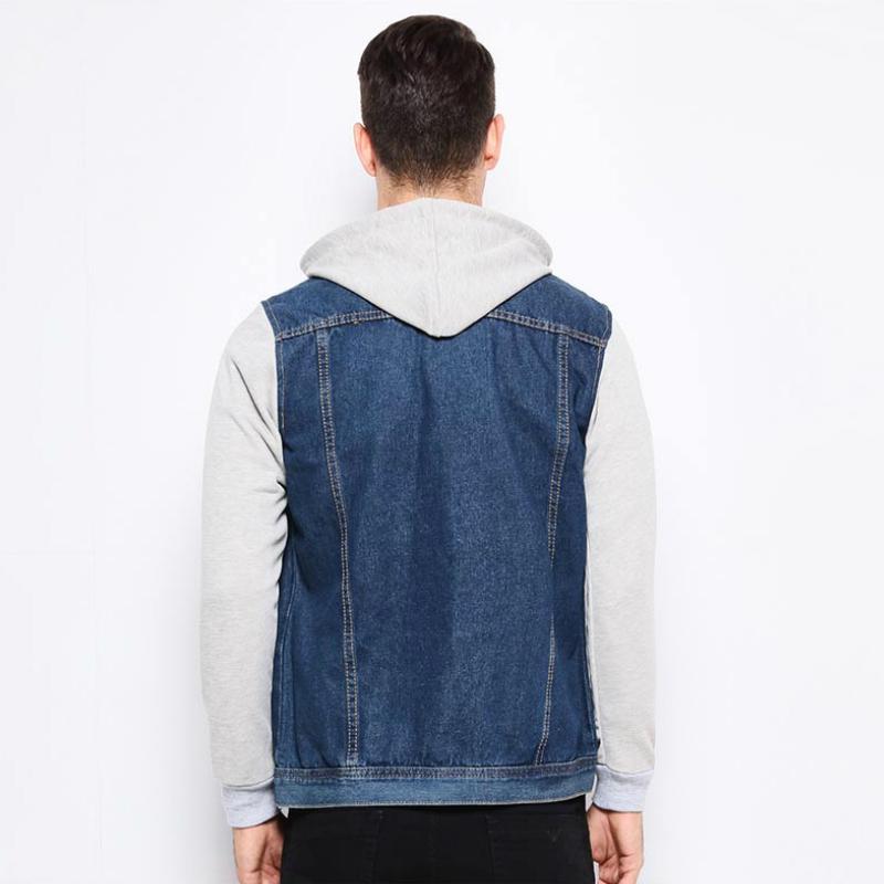 Džínová bunda Muži Džíny s kapucí Bundy Pánská móda Patchwork Mikiny Ležérní Kovboj Pánská bunda Streetwear Pánské bundy a kabáty