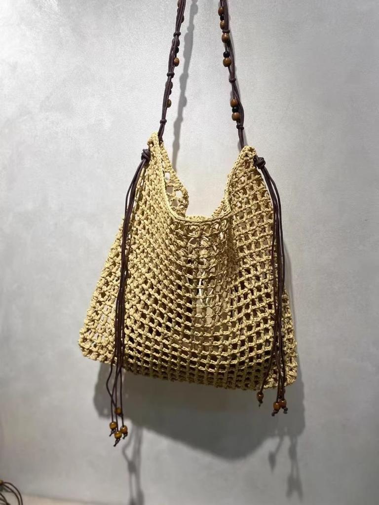 Borsa da Spiaggia Estiva Intrecciata da Donna con Corda a Rete Borse a Mano Lavorate a Maglia Borsa a Spalla Reticolata Vuota da Donna Borsa Shopping da Viaggio Grande Capacità