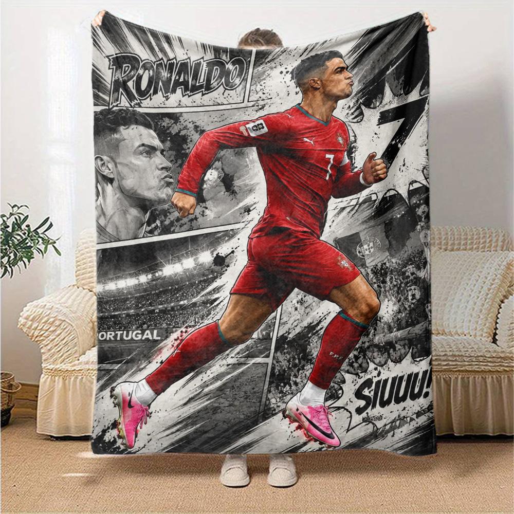 Red Jersey Football Player Running Graphic Flannel Blanket Black Splash Background Soft Throw Blanket Sports Fan Bedroom Sofa Decor