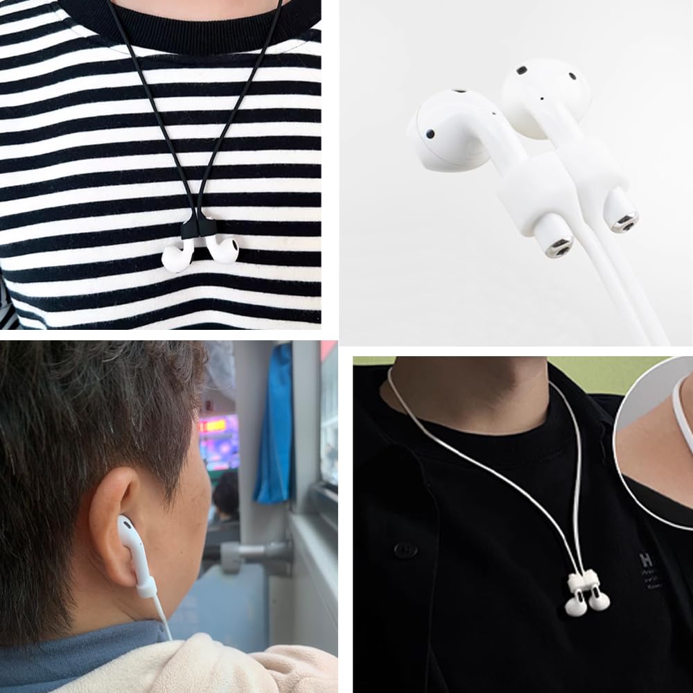 ESJNNK Zestaw słuchawek z magnetycznymi silikonowymi paskami na szyję do lekkiego kabla, kompatybilny z bezprzewodowymi, zapobiegający utracie, idealny do wygodnego użytkowania, biały czarny