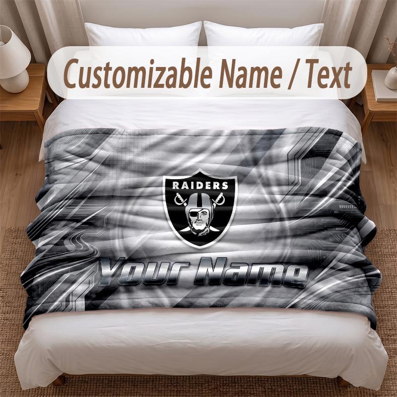 Las Vegas Raiders Bedruckte Flanelldecke Individueller Name Text Weiche Warme Decke für Schlafzimmer Feiertagsgeschenk