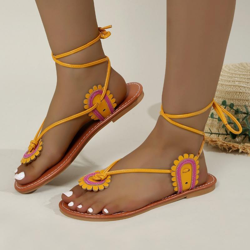 Sandals Women's Floral Pattern Strappy Sandals Flat Bottom Clip Toes Sunflower Flowers Strappy Drag Beach Shoes Shoes for Women