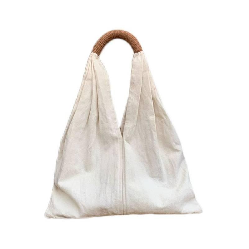 French Style Linen Canvas Tote Bag Urban Minimalist Shoulder Bag Large Capacity Handbag