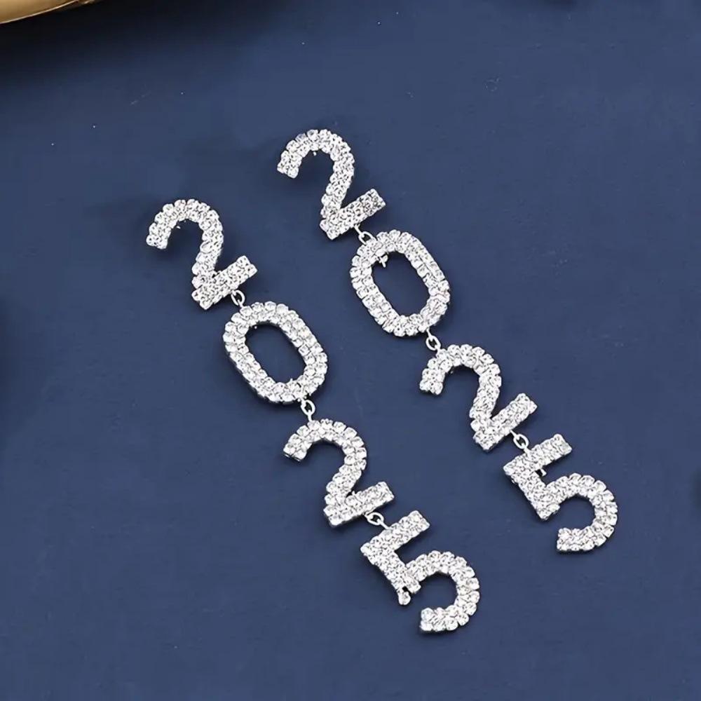 

Серьги-цифры из сплава со стразами 2025 - Европейский и американский дизайн с длинной кисточкой