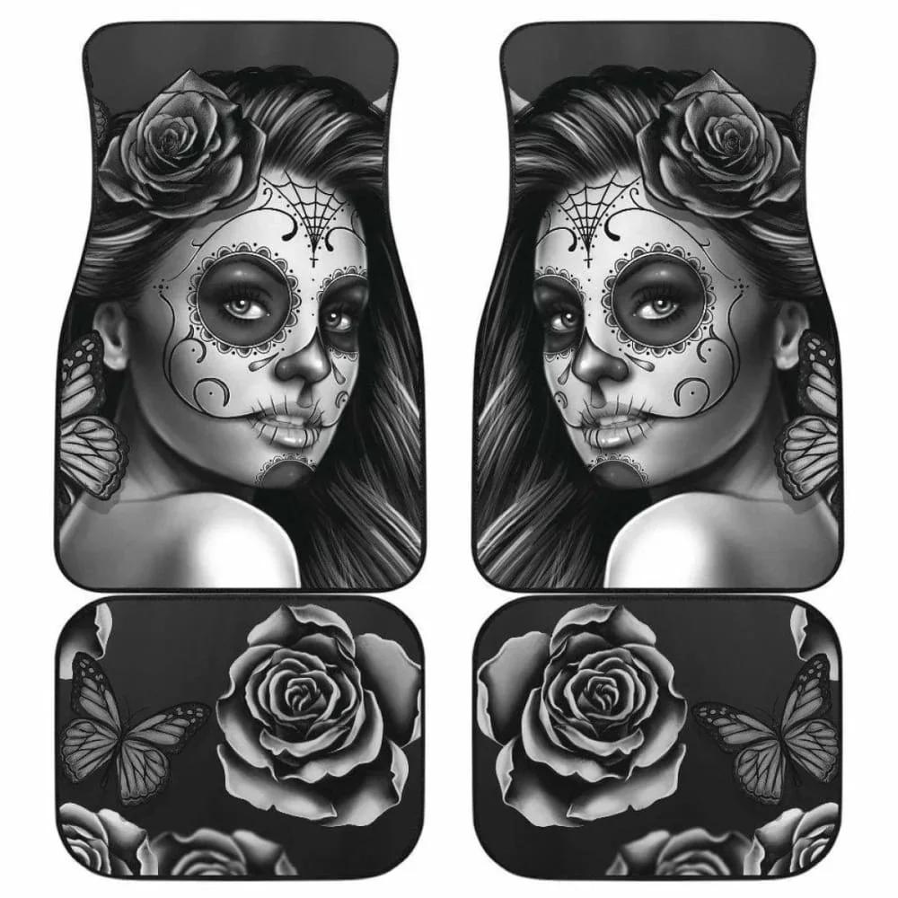 calavera girl Rose Plant Design Car Floor Mats Fit Most Car Rubber Floor Mats Custom Printed Pattern Floor Mats 4 Pieces