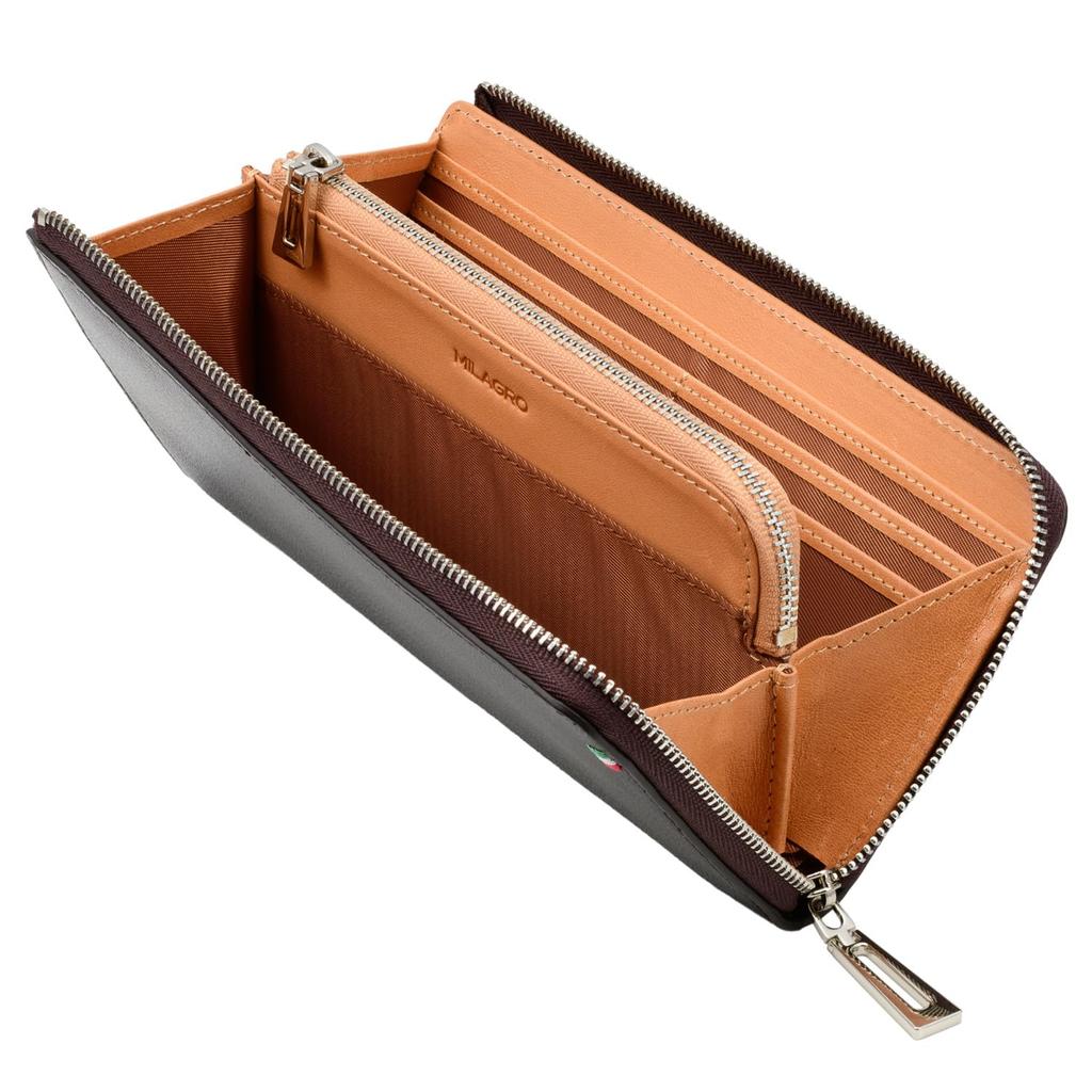 Milagro Bonaudo Palmerato Goat Leather Zipper Long Wallet Long Wallet Zipper Large Capacity Coin Purse Card Goat Leather Genuine [MILAGRO] L-shaped