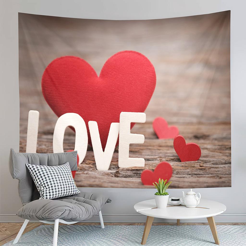 Happy Valentines Day Tapestry Red Rose and Love Heart Tapestry Art Decor Wall Hanging Home Living Room Bedroom Dorm Tapestries