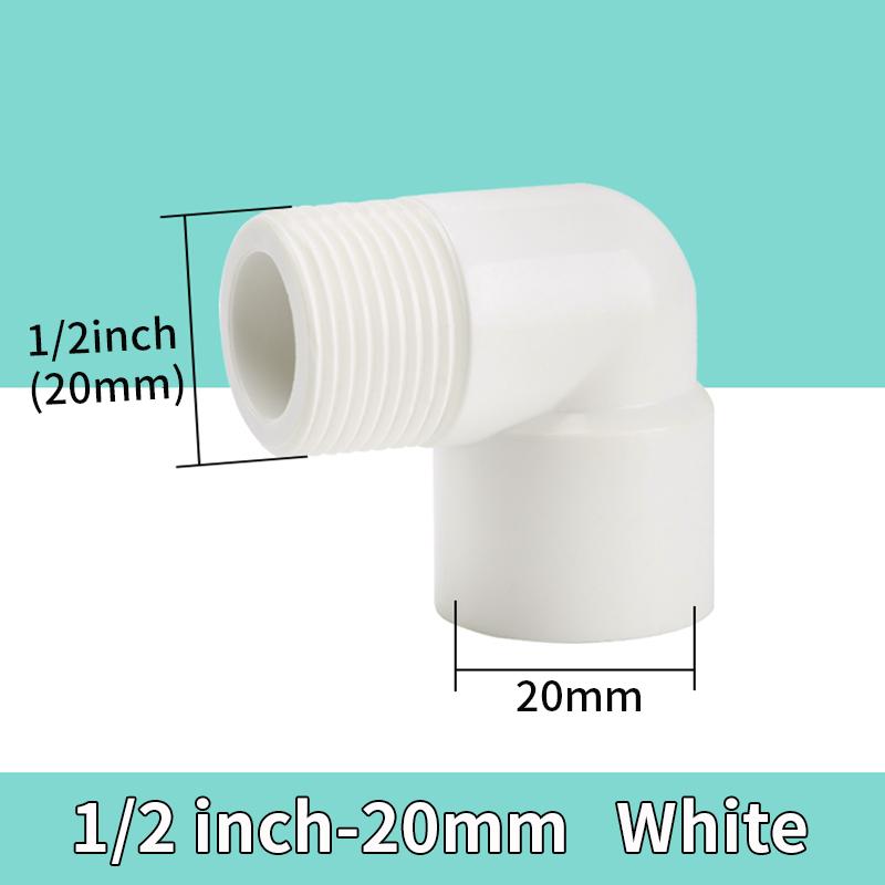 

PVC 90° Connector 20 25 32mm To 1/2 3/4 1 Equal Reducer Coupling Male Thread Elbow Joint Aquarium Garden Irrigation Fittings 1Pc