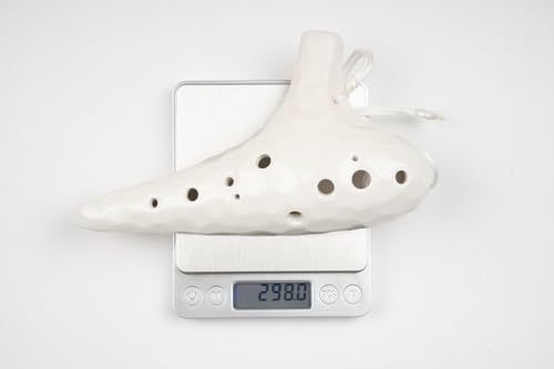 TNG Ocarina [Alto/C/AC / 12-Hole / Emerald] High-Quality Ocarina for Tube Play (Includes Strap) Glazed Finish with Ocean Wave Pattern (White)