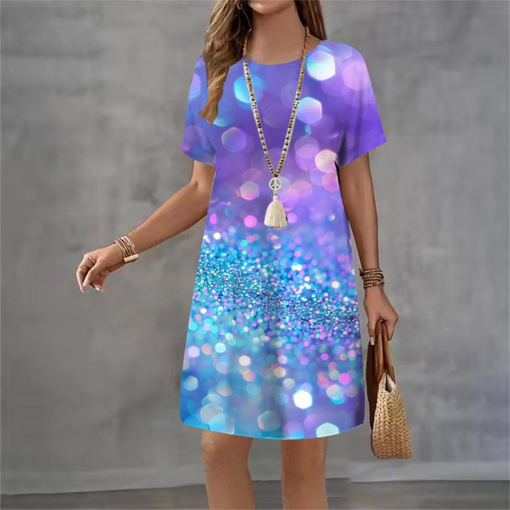 New Summer Dresses Women Dot Gradient Tie Dye 3D Print Short Sleeve Dress Casual Fashion A-Line Dress
