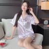 Women's Summer Pink Stripe Ice Silk Short Sleeve Pajama Set for Indoors and Outdoors