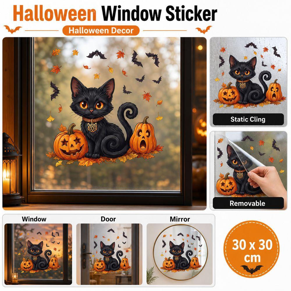 Static Cling Black Cat Window Sticker Removable Window Cling Sticker Halloween Decor
