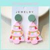 Delightful Geometric Floral Pink Christmas Tree Ear Studs For Joyful Celebrations