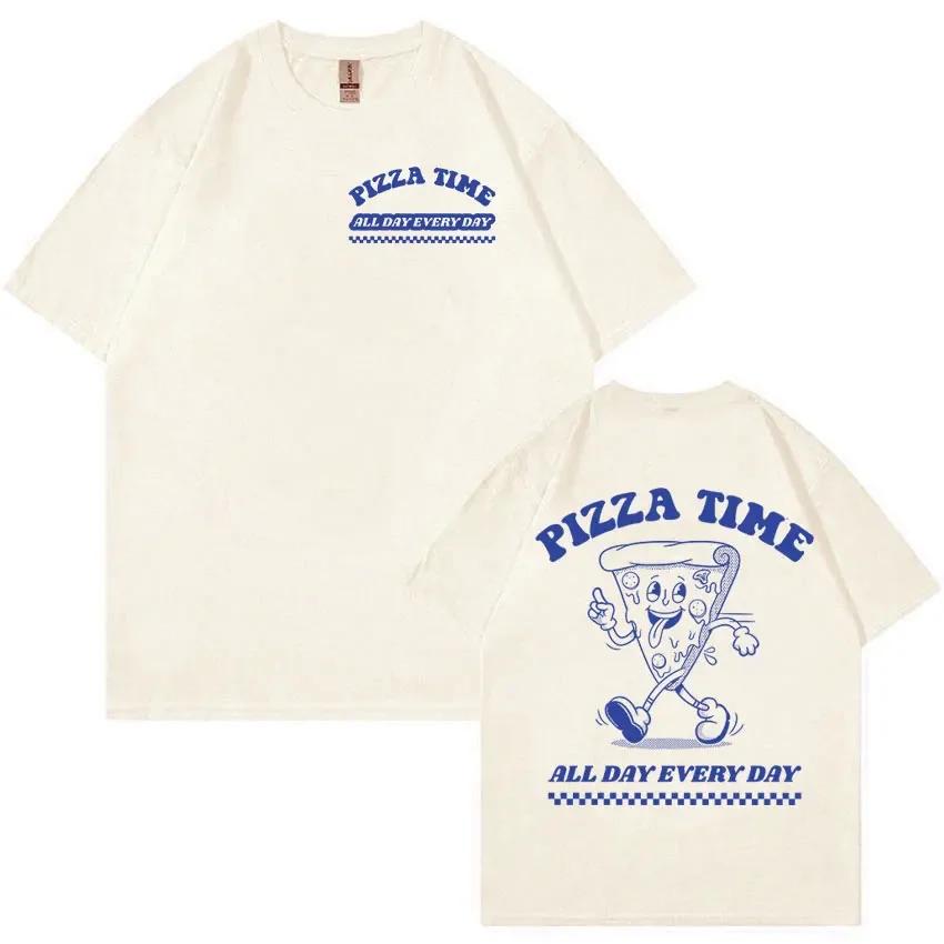 Fun T-shirts From Pizza Time All Day Long Men s and Women s Retro T-shirts Pure Cotton Printed Loose T-shirts S разноцветный