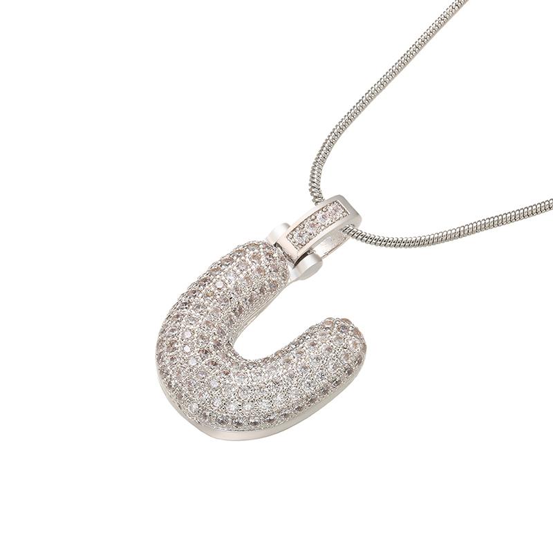 ZHUKOU Silver color Bubble initial letters necklaces 26 letters pendants necklaces for women Brass CZ Jewelry VL34