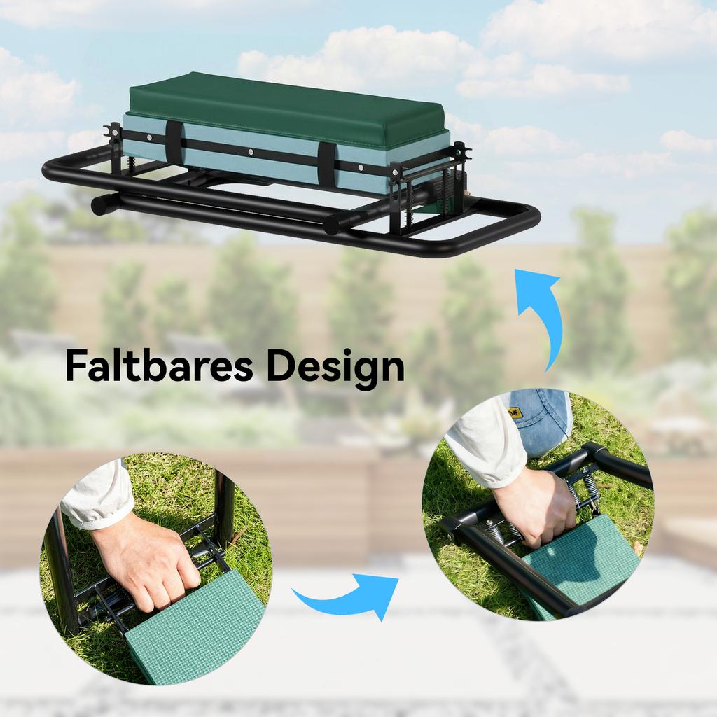 Garden Kneeling Pad and Seat, 150 kg Load Capacity, Garden Stool with Thick Padded Knee Area, Extendable Steel Legs