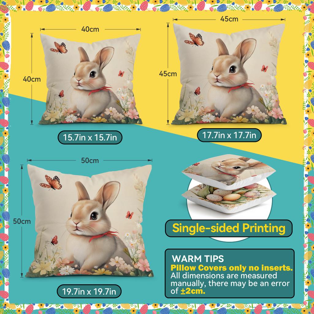 Easter Bunny And Eggs Pillowcase Printed Polyester 40/45/50cm Throw Pillowcover Decorative Sofa Cushion Pillowslip Home Decor