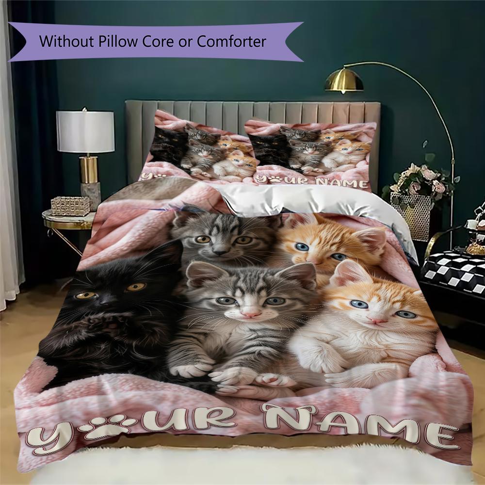 Custom Name Cats Cozy Nest Bedding,Quilt Set Quilt Cover Pillowcase Home Birthday Gift(1 * Duvet Cover + 2 * Pillowcase, Without Core)_lx