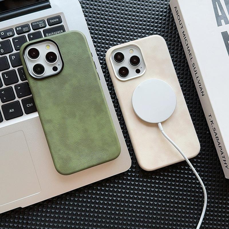 Applicable To IPhone16proMax Crazy Horse Leather Magnetic Charging Phone Case Apple 15 Retro 14 Anti Fall Protection Case