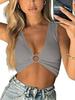 Summer Women's Sleeveless V-Neck Hollowed-Out Cropped Solid Color Vest