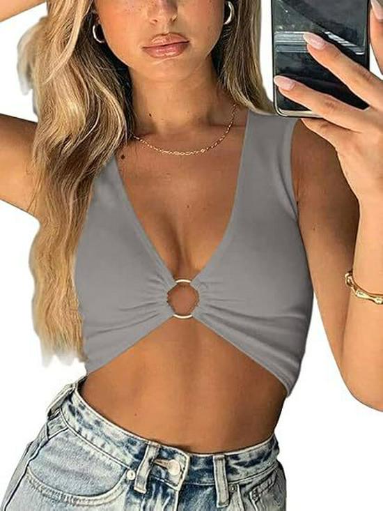Summer Women's Sleeveless V-Neck Hollowed-Out Cropped Solid Color Vest