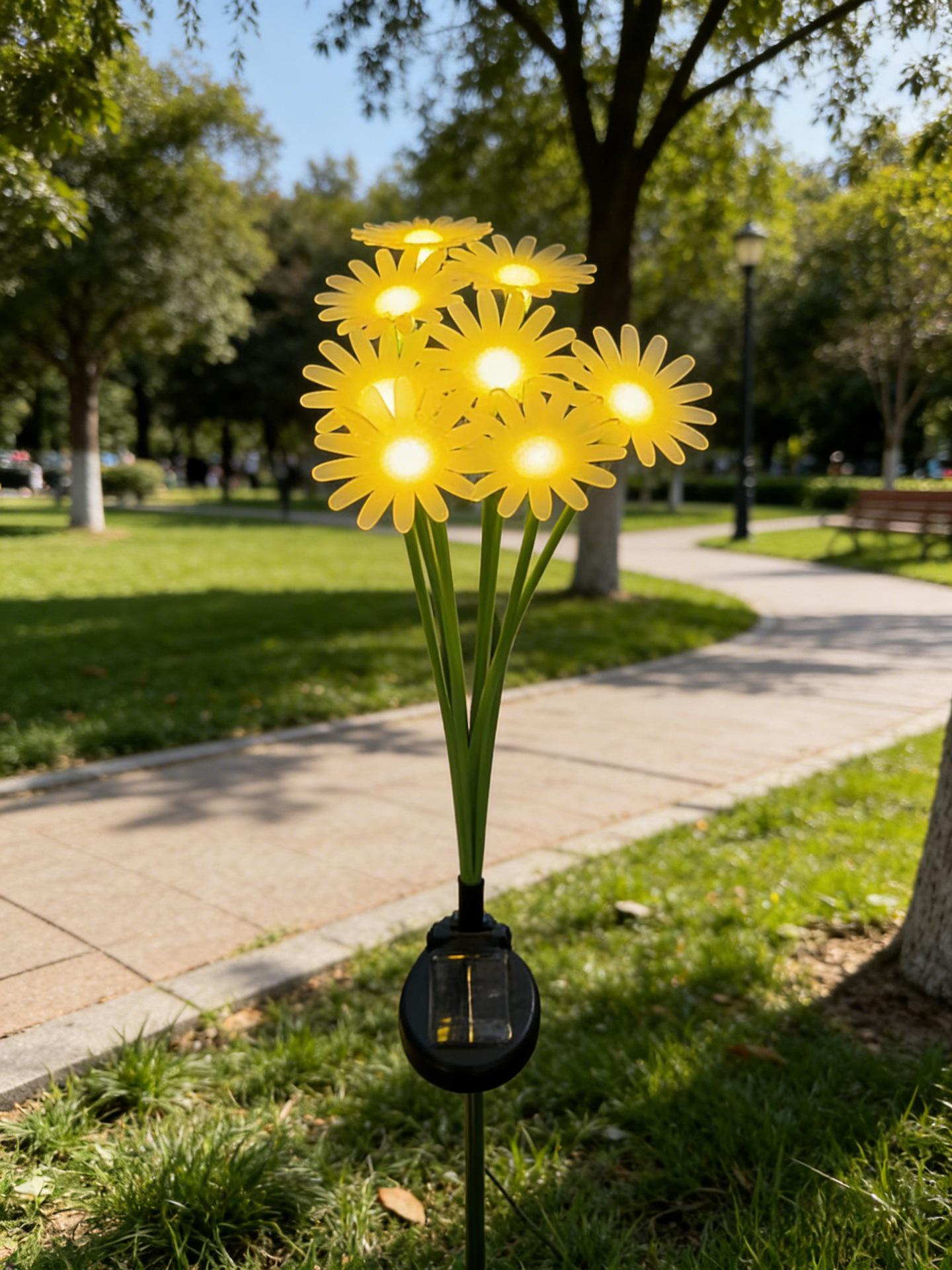 Stainless Steel Solar LED Daisy Courtyard Light for Outdoor Garden Atmosphere 6 Heads Warm Light