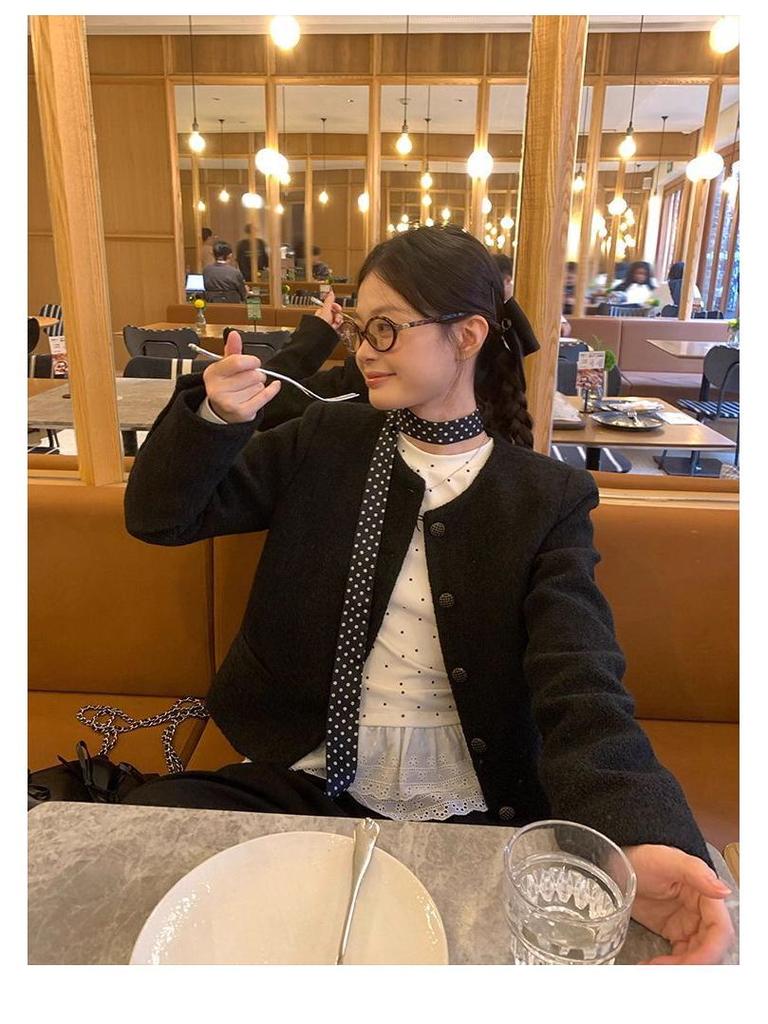 Women's Slim Fit White Polka Dot Lace Thermal Long-Sleeve Top