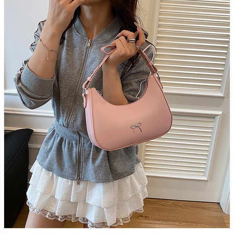 French Style Faux Leather Shoulder Bag for Women with Bow Knot Decoration Tote Handbag