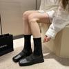 New Stylish Square Toe Knitted Ladies Sock Boots Autumn Winter Platform Women's Boots Black Patent Leather Punk Goth Shoes