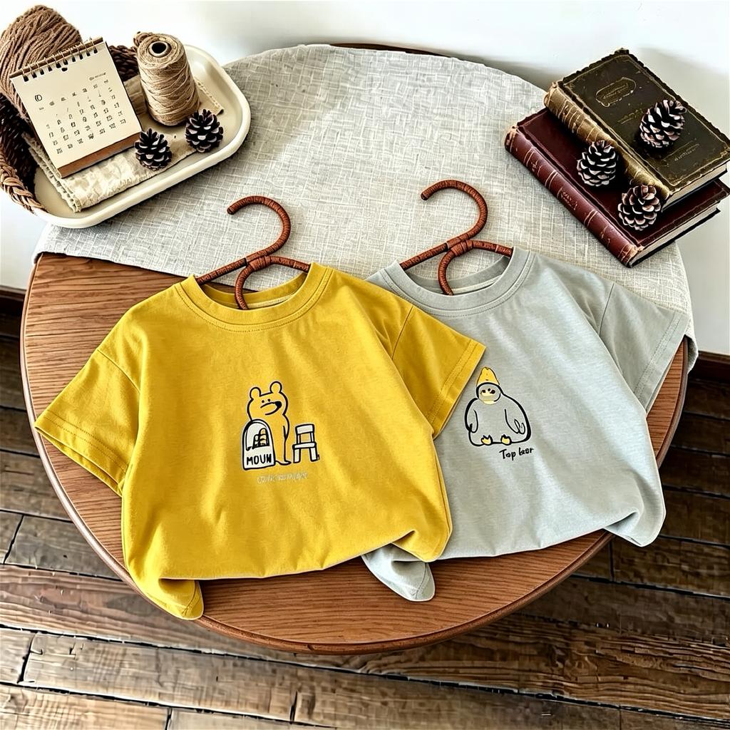 Summer Clothing Printed Cartoon Tshirt For Girl And Boy Simple Fashion Korean Children Short Sleeve Tops Tees Crewneck Tshirts