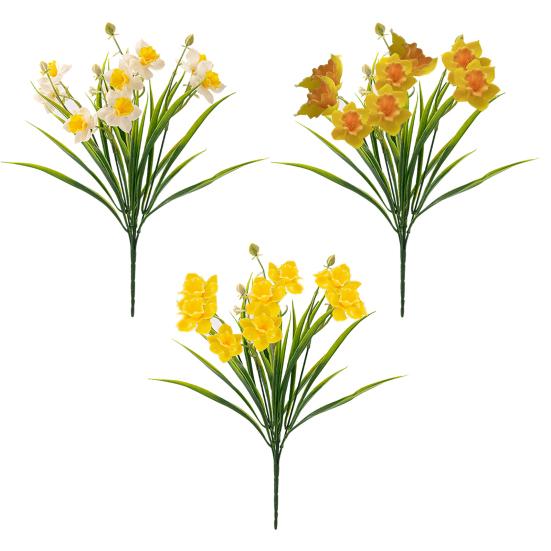 2 Bunches 20 Blooms Artificial Daffodils Flowers Faux Spring Narcissus Flowers with Stem for Home Garden Office Wedding Party Decor DIY Flower