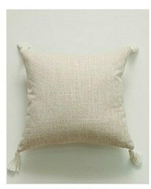 Buy Solid Plain Linen Cotton Pillow Cover With Tassels Cushion Cover