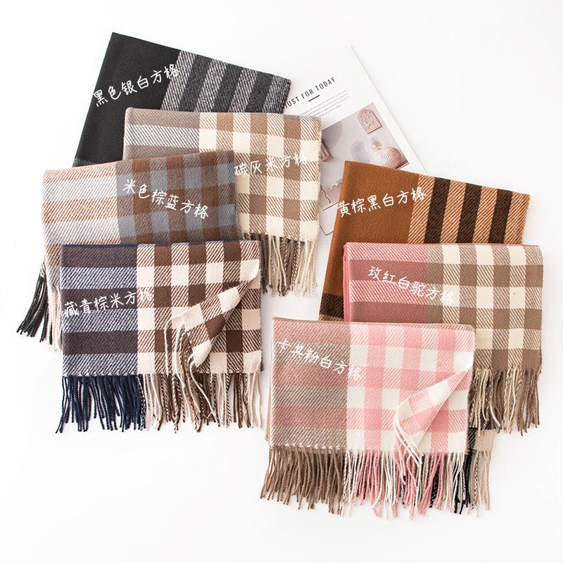 Women's New Winter Scarf All Match High End Shawl  Tassel  Korean Style Plaid  Warm Couple  Thickened Scarf