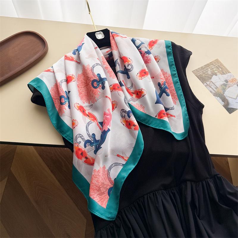Summer pastoral simulation silk printing silk scarf small square scarf high-end shawl sunscreen neck scarf headscarf scarf