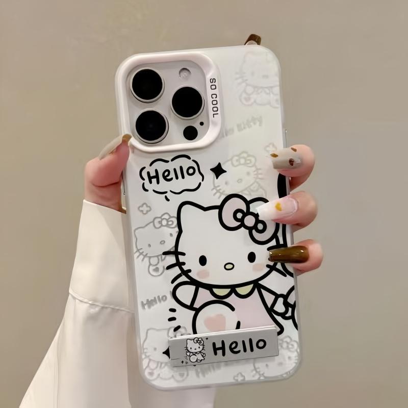 Cartoon Hello Kitty Bracket Holder Phone Case For Iphone 17 Pro Max 17 Air 16 15 14 11 12 13 Pro Max 16 Plus 16e 13 Mini Casing