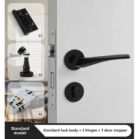 Black American Style Indoor Door Lock, Integrated Magnetic Silent Wooden Door Handle, Universal Home Bedroom Lock
