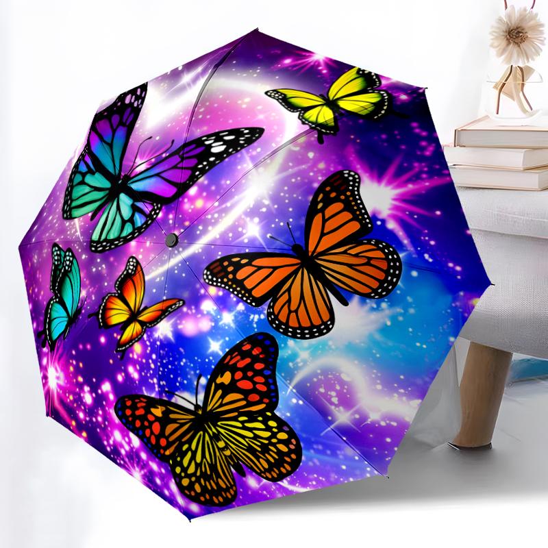 1pc Sturdy 8-Bone Auto Umbrella, Butterfly Umbrella, Digital Printed, Foldable Umbrella for On-the-Go Outdoor Use