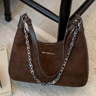 Popular Retro Underarm Dumpling Bag Women's Winter Oil Wax Leather Chain Bag Fashionable Shoulder Bag