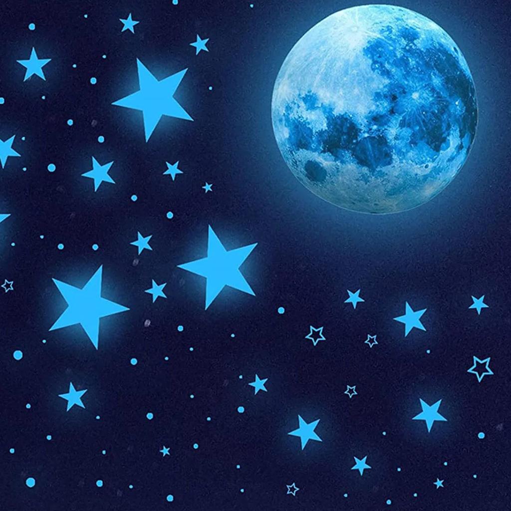 Fluorescent Moon Star Wall Decals Glow in The Dark Stars Wall Stickers Glowing Stars for Ceiling Home Bedroom Decoration Sticker