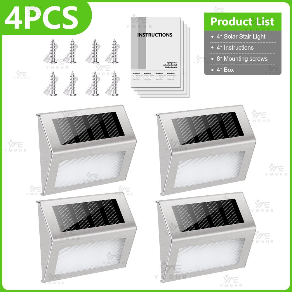 1-8PCS Solar Stainless Steel Step Light Solar Outdoor Lights Waterproof Garden Fence Decoration Wall Lamp for Patio Street Yard